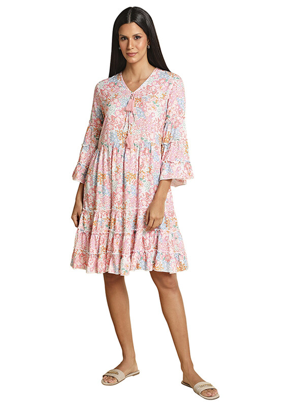 

Couture Labs Azalea Floral Print Elbow Sleeved Dress for Women, 34 EU, Pink