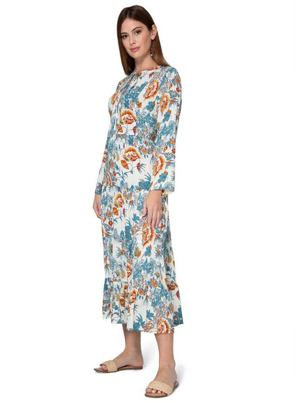 

Couture Labs Lillium A' La Mode 3/4 Three-Quarter Sleeves Flower Print Maxi Dress for Women, Small, Blue