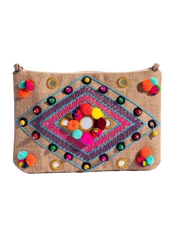 Couturelabs Ordina Jute & Cotton Handbag for Women, Multicolour