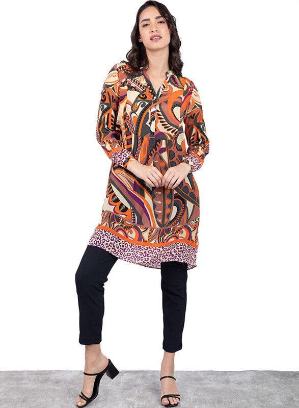 

Couture Labs Adsila Full Sleeves Short Dress for Women, 38 EU, Orange