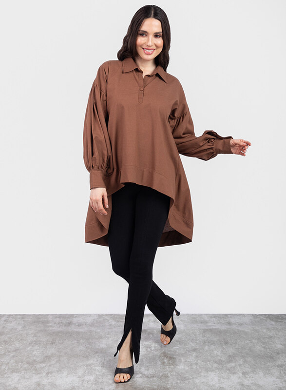 

Couture Labs lo Brown Linen Shirt with Self Motif for Women, One Size, Brown