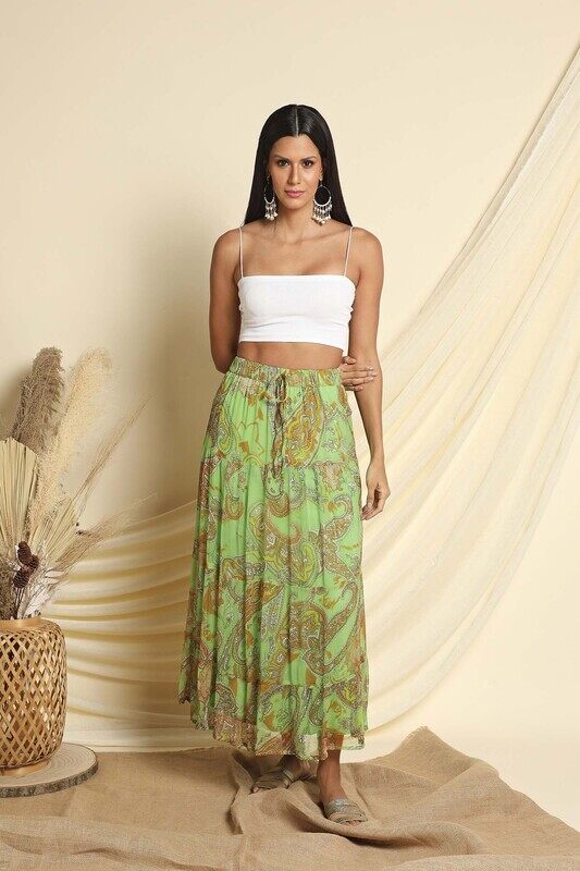 

Couture Labs Calla Ankle Length Paisley Print Skirt, 46 EU, Green