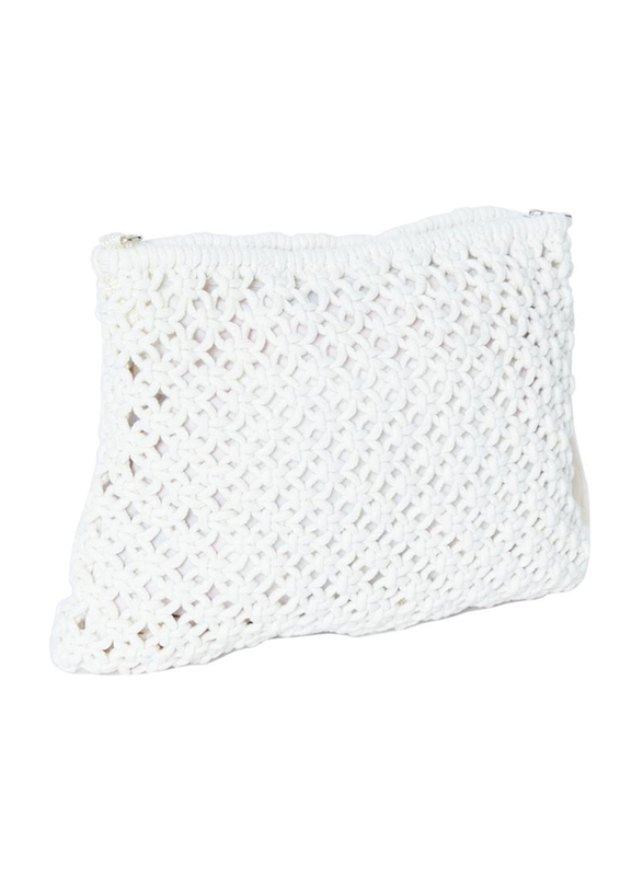 Couture Labs Sara Straw & Rattan Bohemian Pouch for Women, White