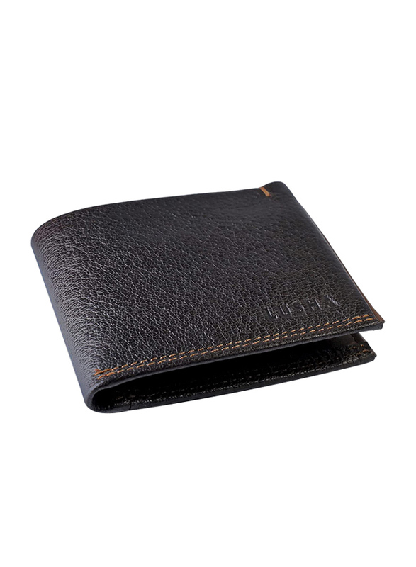 Lusha Xender 100% Leather Bi-Fold Wallet for Men, Dark Brown