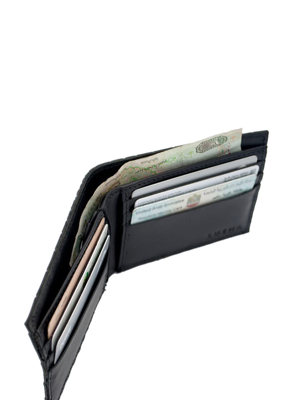 Lusha Vissi 100% Leather Bi-Fold Wallet for Men, Black
