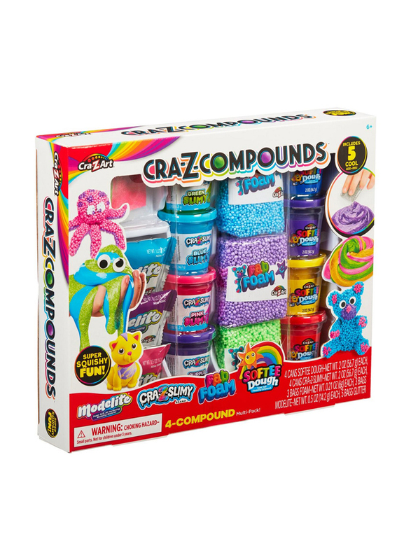 Cra-Z-Compounds Variety Multi-Pack Featuring Softee Dough, Modelite, Slime and Fab Foam, 19 Pieces, Ages 6+