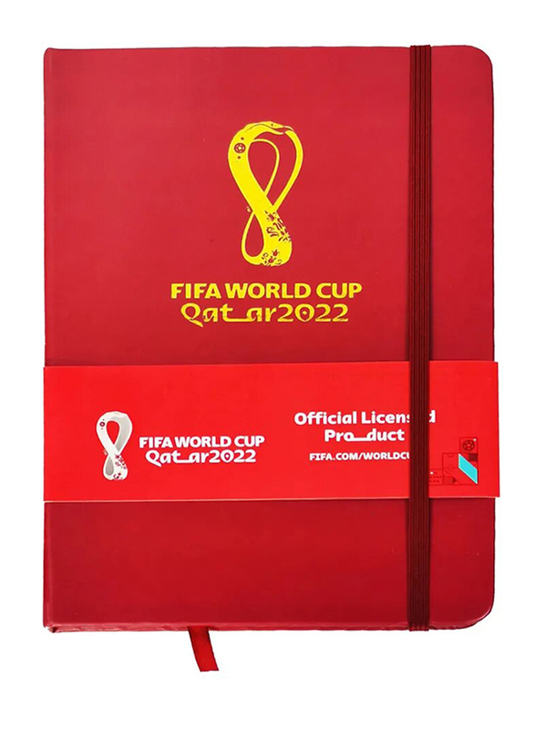 FIFA 2022 Emblem-B Pu Leather Notebook with Elastic Closure, 80 Sheet, A5 Size, Red