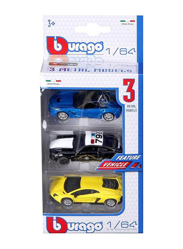 Bburago 1/64 Scale Die-Cast Model Car Assorted Pack, 3-Piece, For Ages 3+