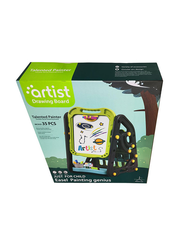 TTC Artist Drawing Board Magnetic Double Sided with Green Bookshelf, 35 Pieces, Ages 3+