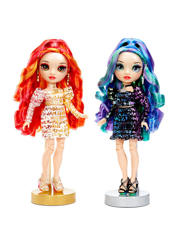 Rainbow High Twins Laurel & Holly De'Vious Fashion Dolls with Accessories Set, 24 Pieces, Ages 6+, Multicolour