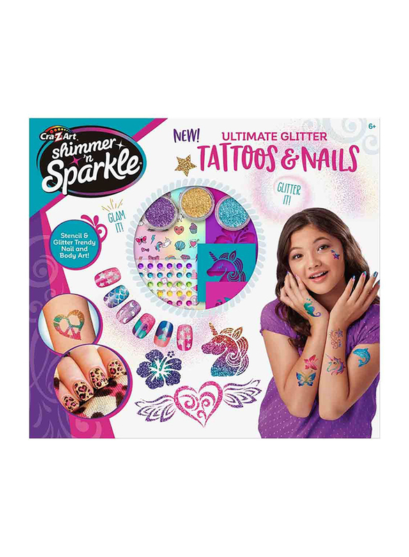 Crazart Shimmer 'N Sparkle Ultimate Glitter Nails & Body Tattoos, Ages 6+, Multicolour