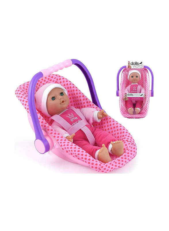 Dolls World Isabella 12" Inch Soft Bodied Doll with Rocking Car Seat, Ages 2+