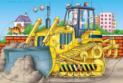 Frank Puzzle Bulldozer Shaped Floor Puzzles, 15-Piece, Ages 3+