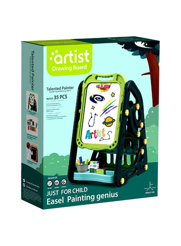 TTC Artist Drawing Board Magnetic Double Sided with Green Bookshelf, 35 Pieces, Ages 3+