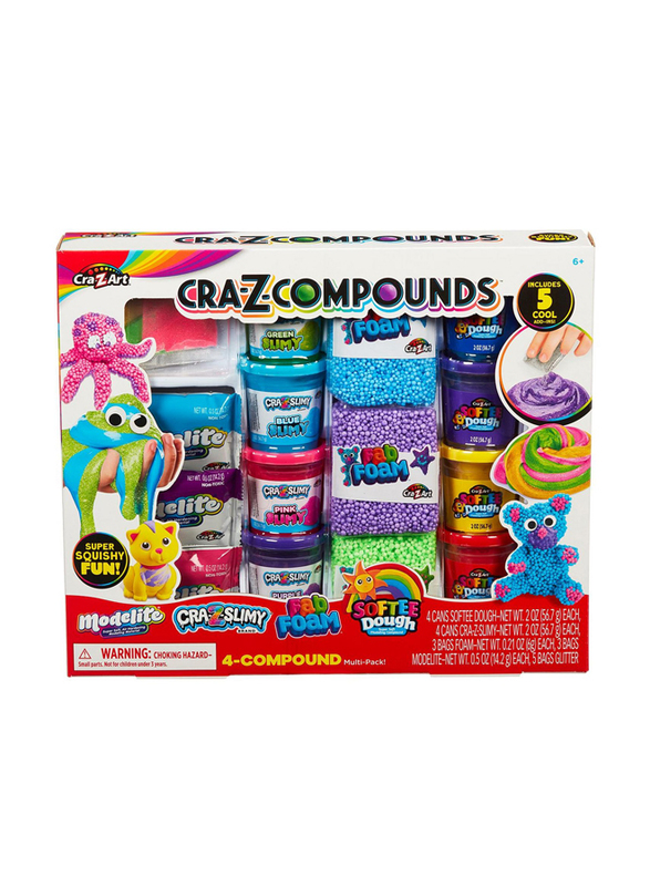 Cra-Z-Compounds Variety Multi-Pack Featuring Softee Dough, Modelite, Slime and Fab Foam, 19 Pieces, Ages 6+