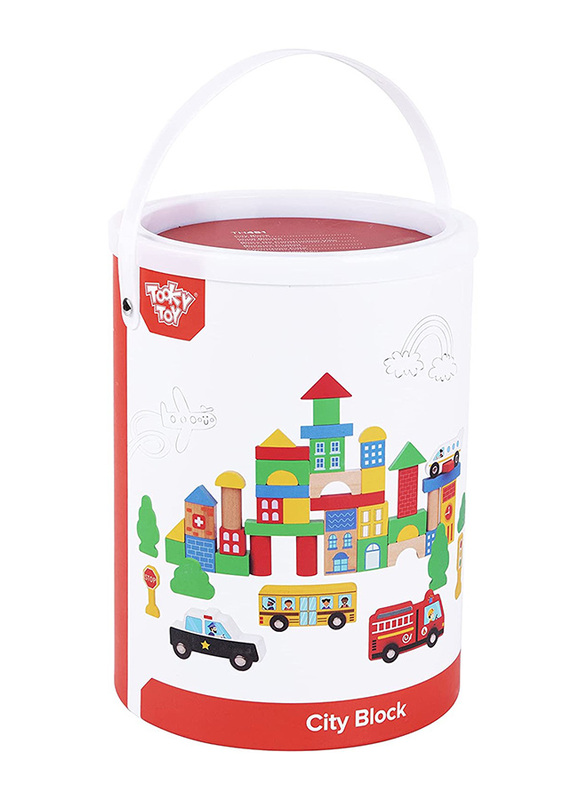 Tooky Toy Wooden City Block Set for Kids, Ages 3+