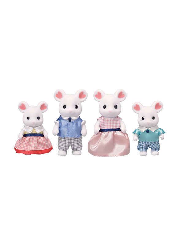 Sylvanian Family Marshmallow Mouse Family, 4 Pieces, Ages 3+, Multicolour