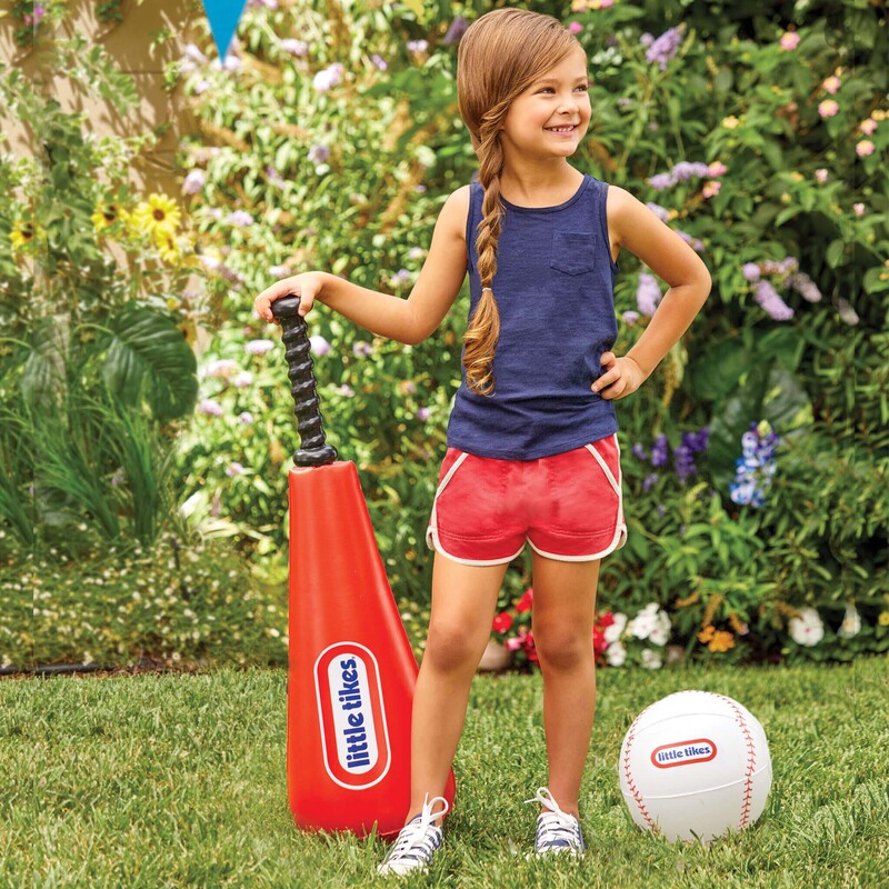 Little Tikes Totally Huge Sports T-Ball Set with 8" Ball & Inflatable Bat with Plastic Handle, For Ages, 18+ Months