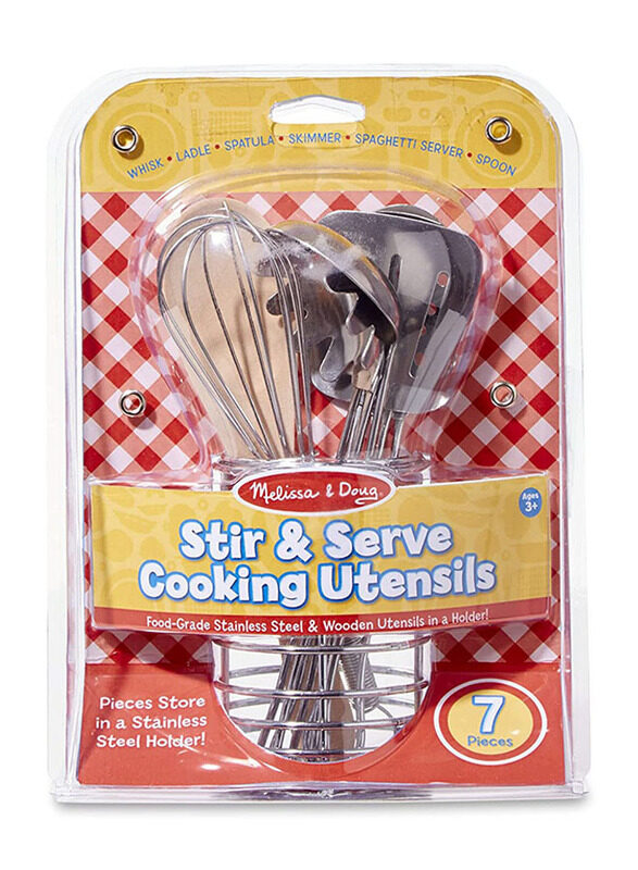 

Melissa & Doug Let's Play House! Stir & Serve Cooking Utensil Set, 7 Pieces, Ages 3+, Multicolour