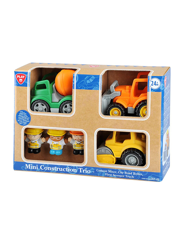 Playgo Mini Construction Trio City Road Roller First Cement Mixer First Scooper Truck, Ages 2+