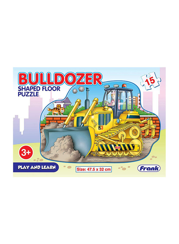 Frank Puzzle Bulldozer Shaped Floor Puzzles, 15-Piece, Ages 3+