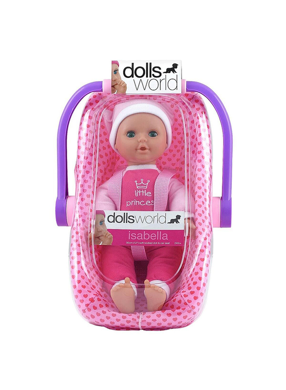 Dolls World Isabella 12" Inch Soft Bodied Doll with Rocking Car Seat, Ages 2+