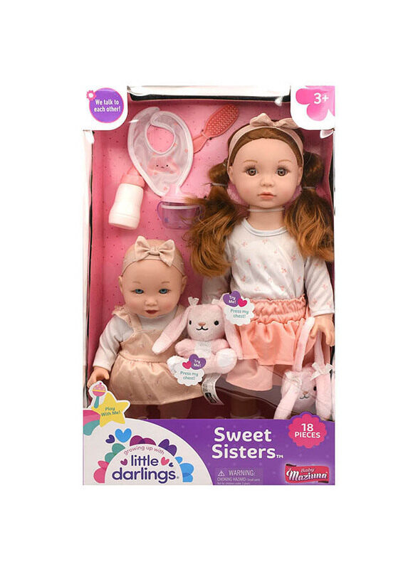 

Baby Maziuna Little Darlings Sweet Sisters 18" Doll & 12" Doll with Accessories, Assorted, 18-Piece, For Ages, 3+ Years