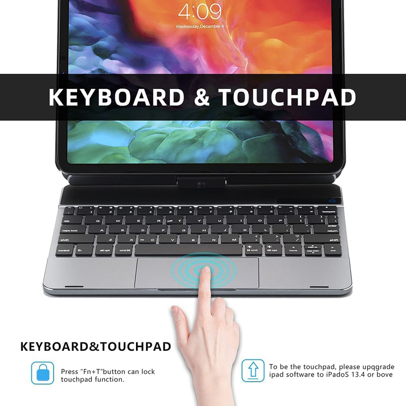 Doqo Wireless Smart 360 Aluminium Keyboard Case for Apple iPad Pro 11/10.9-Inch, Spacegray