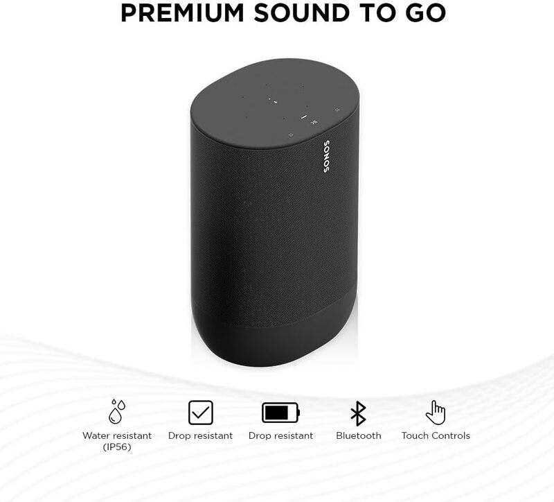 Sonos Move Permium Battery Powered Smart Portable Speaker WiFi and Bluetooth (MOVE1UK1BLK)  Black