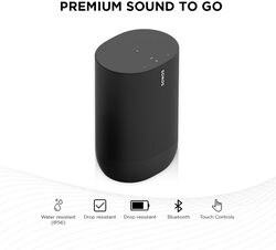 Sonos Move Permium Battery Powered Smart Portable Speaker WiFi and Bluetooth (MOVE1UK1BLK)  Black