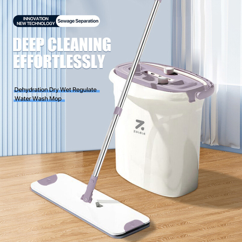 ZOLELE FM01 Mop Dirt Separation And Washing Integrated Wet and Dry Mop Easy To Use Cleaning Tool With 3 Gears Adjustment and Sewage Seperation - White
