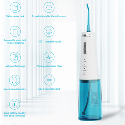 Bomidi Portable Oral Irrigator 360 Rotatable Nozzle, 300ml, White/Blue