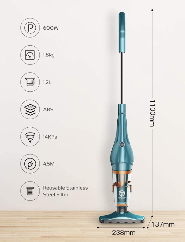 Deerma 1.2L 2-in-1 Corded Mini Handheld Upright Vacuum Cleaner with Stainless Steel Filter, 600W, DX900, Green