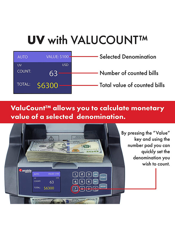 Cassida Business Grade Money Counting Machine with Cover, 6600UV, Grey