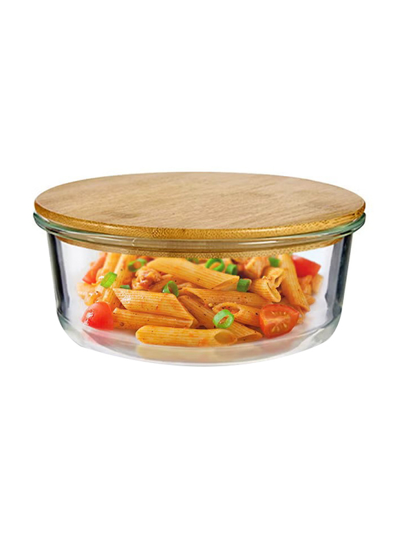 

Royalford Round Glass Food Container With Bamboo Lid, 650ml, Clear