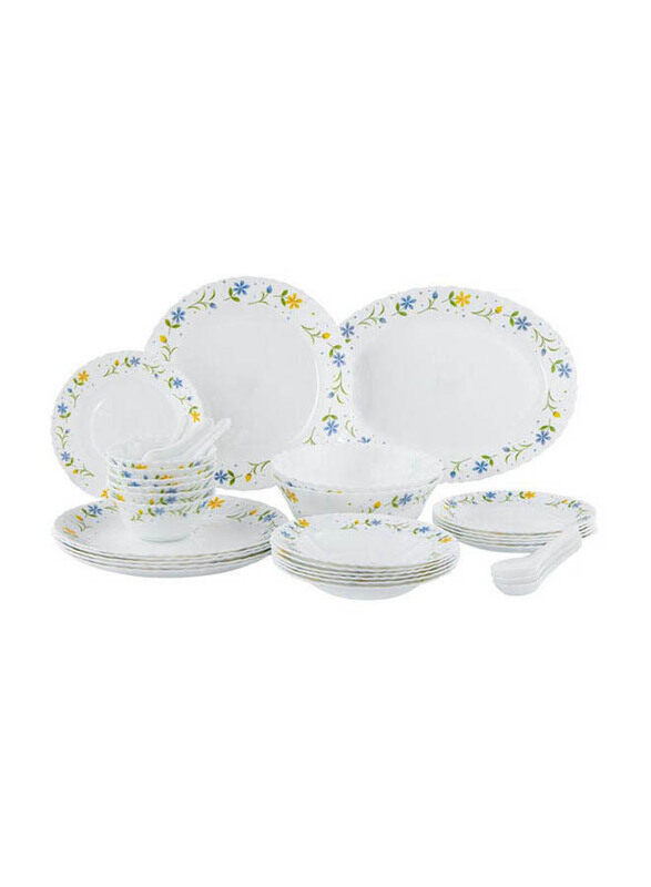 

Delcasa 33-Piece Opalware Dinner Set, 13-inch, White/Blue/Yellow