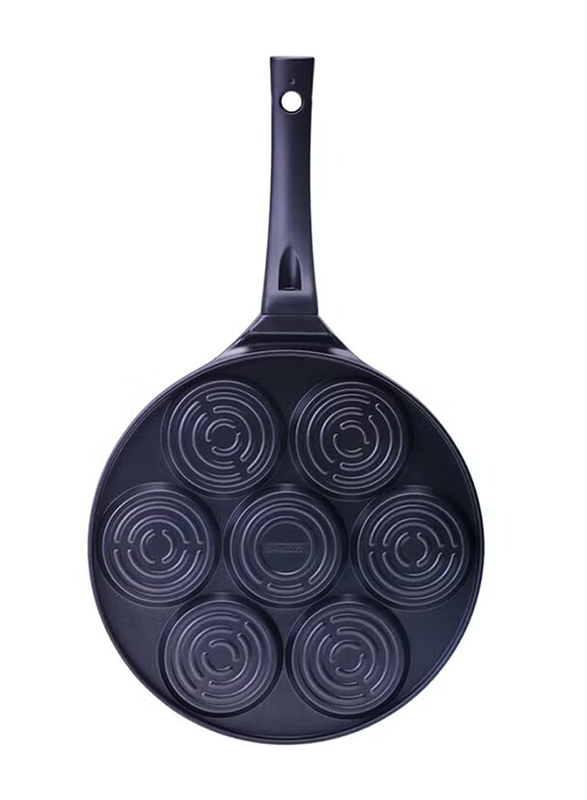 Royalford 7-Slot Die-Cast Non-Stick Danish Pancake Maker With Bakelite Handle, , Black