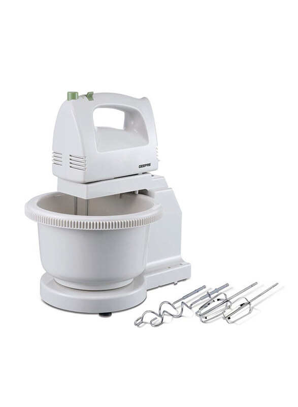 Geepas Hand Mixer With Stand & Bowl, 200W, Ghb2002n, White