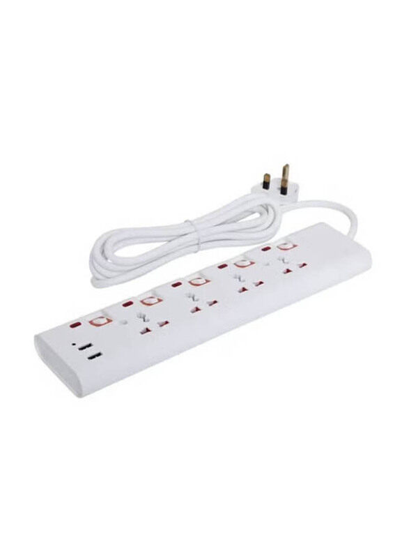 

Geepas 4-Way Extension Socket With 2 USB Ports, GES4095, White