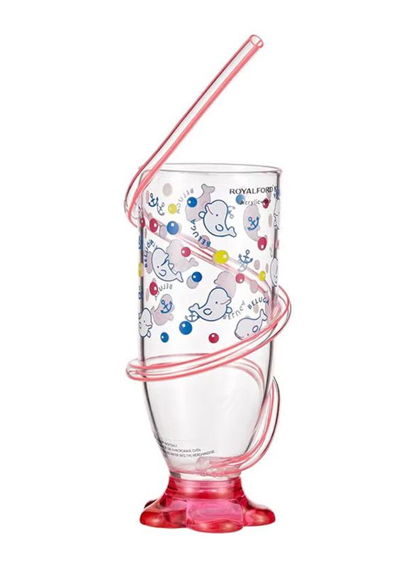 Royalford 0.5Ltr Cup With Straw, Clear/Pink