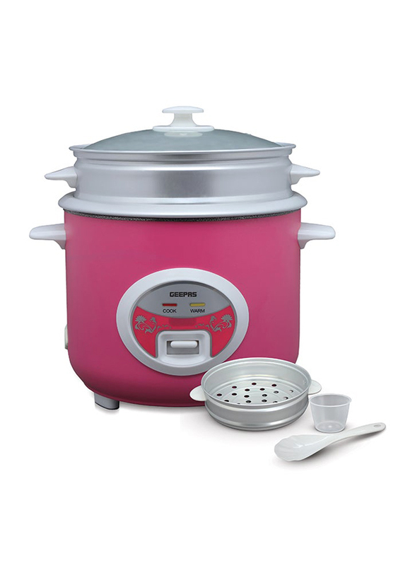 Geepas Deluxe Stainless Steel Ricer Cooker, Grc4329, Pink/Silver