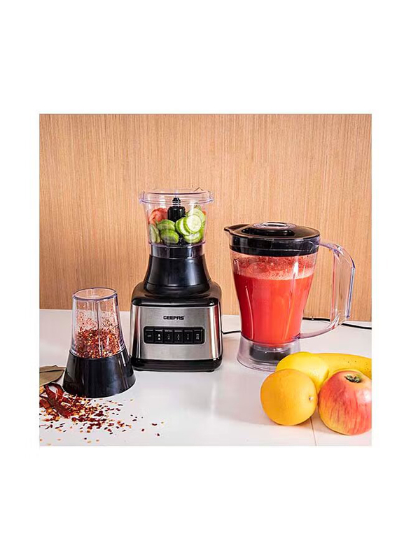 Geepas 1.5L 3-in-1 Stainless Steel Blender with 8 Speed Control, 500W, GSB44017, Black/Grey/Clear