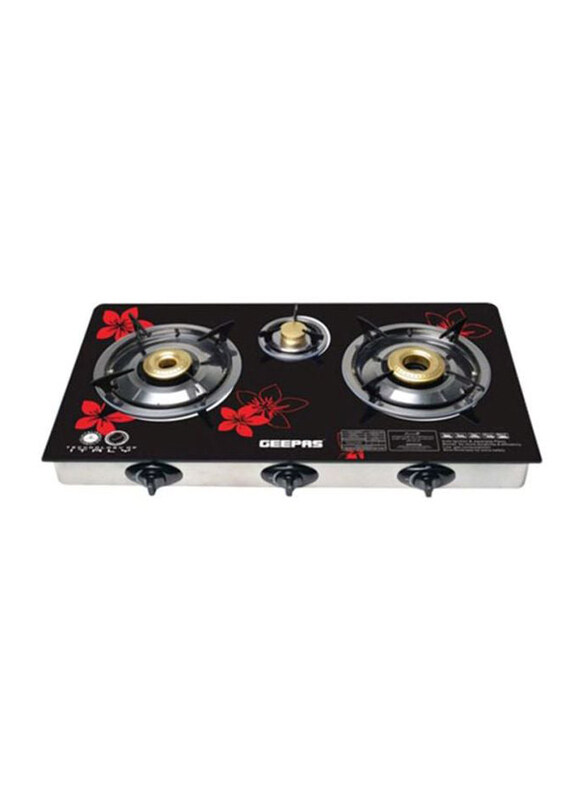 

Geepas 3-Burner Tempered Glass Top Gas Cooker, 8mm, Gk6759, Black