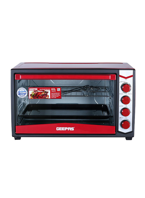 

Geepas 60L Multifunction Electric Oven with Timer Rotisserie & Convection Function, 2000W, GO4462, Multicolour