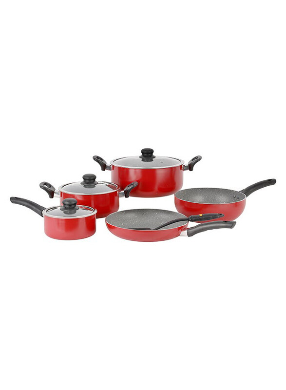 Delcasa 9-Piece Aluminium Cookware Set Assorted, DC1577, Red