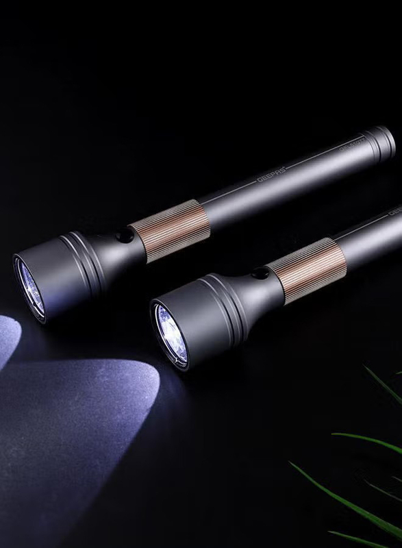 Geepas Rechargeable Waterproof LED Flashlight Set, 2 Pieces, GFL51077, Black