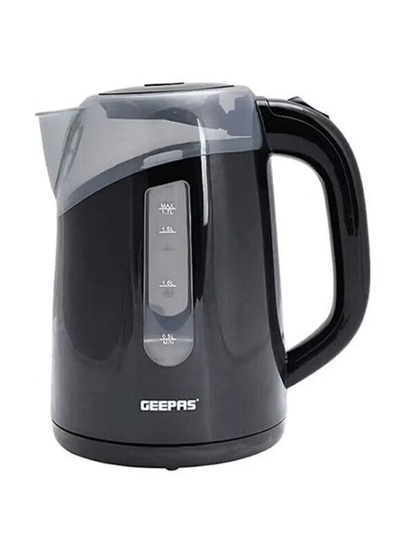 Geepas 1.7L Plastic Electric Kettle, 2200W, GK38027, Black/Clear