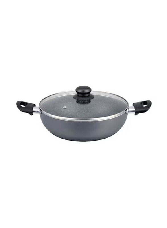 

Delcasa 28cm Aluminium Wok Pan with Glass Lid, DC1582, Grey