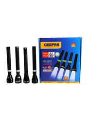 Geepas Rechargeable LED Flashlight Set, 4 Pieces, GFL4639, Black