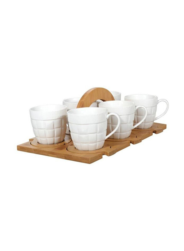 

Royalford 13-Piece Porcelain Tea Cup Set, White/Brown